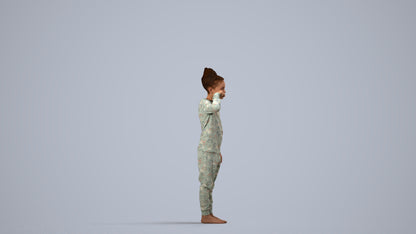 3D human model girl kids, photogrammetry scanned person for archviz, side view render