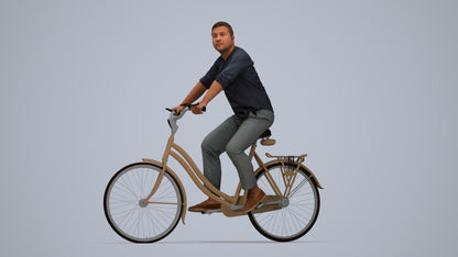 3D scanned man cycling casual, photorealistic archviz people for Enscape and SketchUp, top-down view render