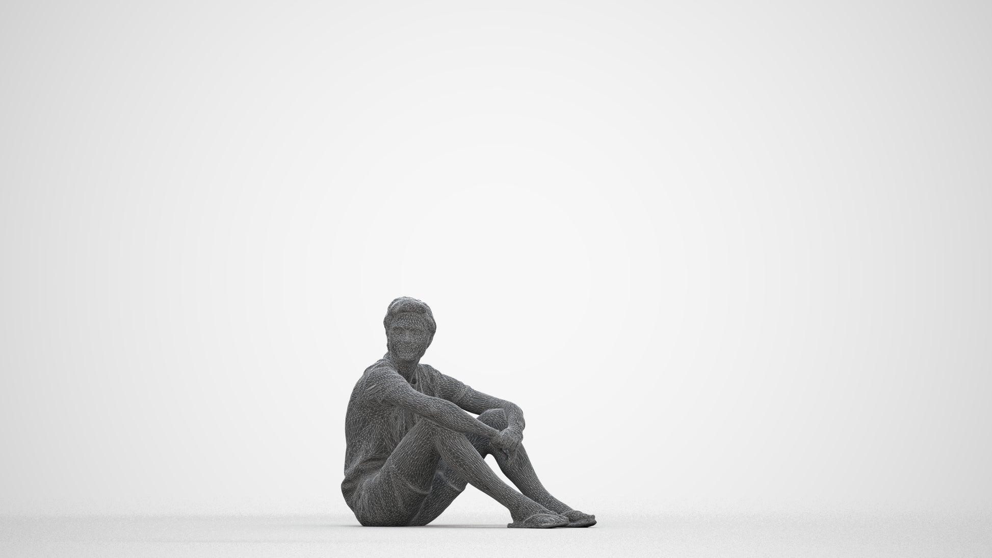3D human model man casual pool, photogrammetry scanned person for archviz, wireframe back view