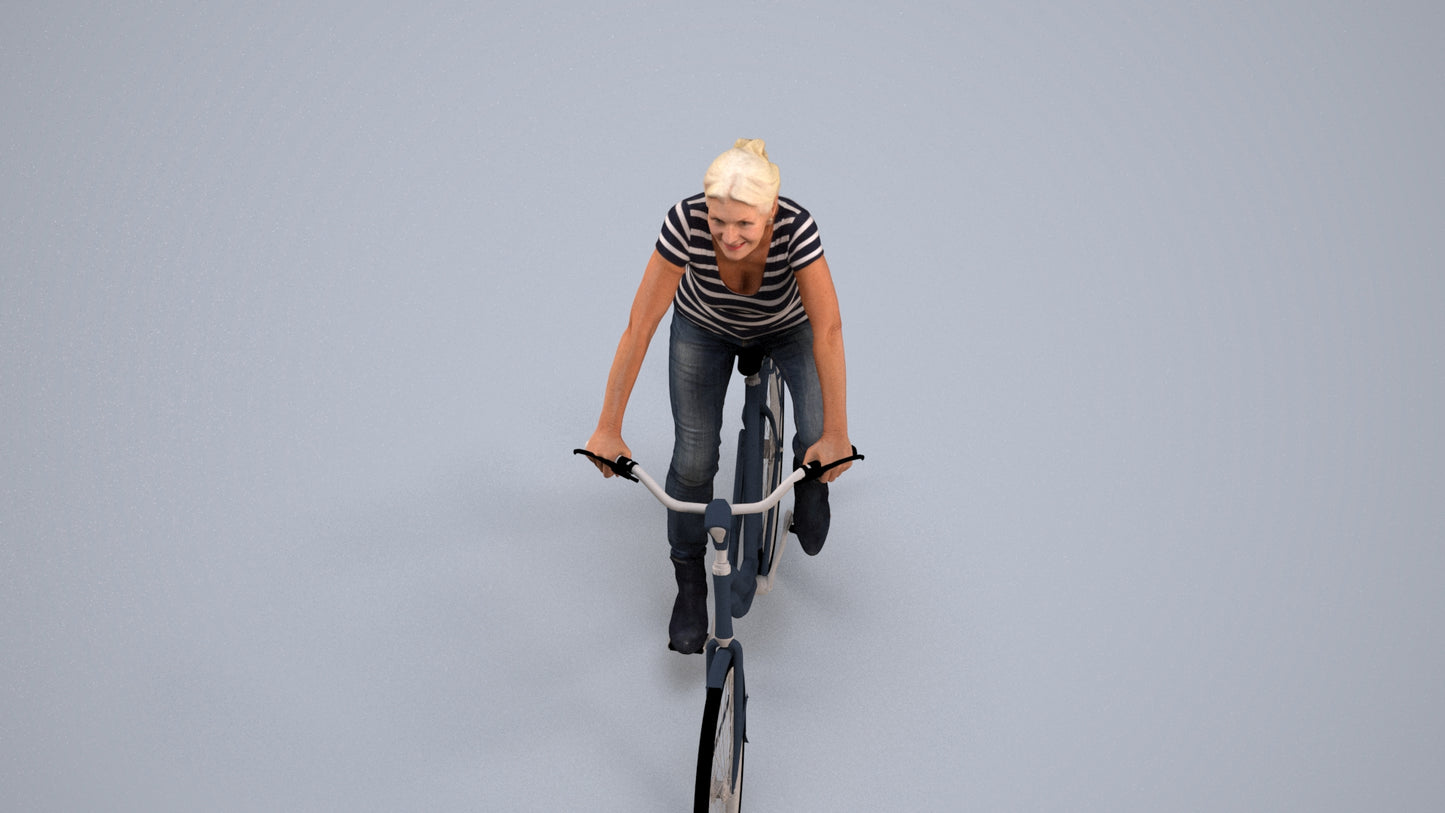 scanned 3D senior woman casual cycling, photogrammetry people for Enscape and V-Ray, back view render