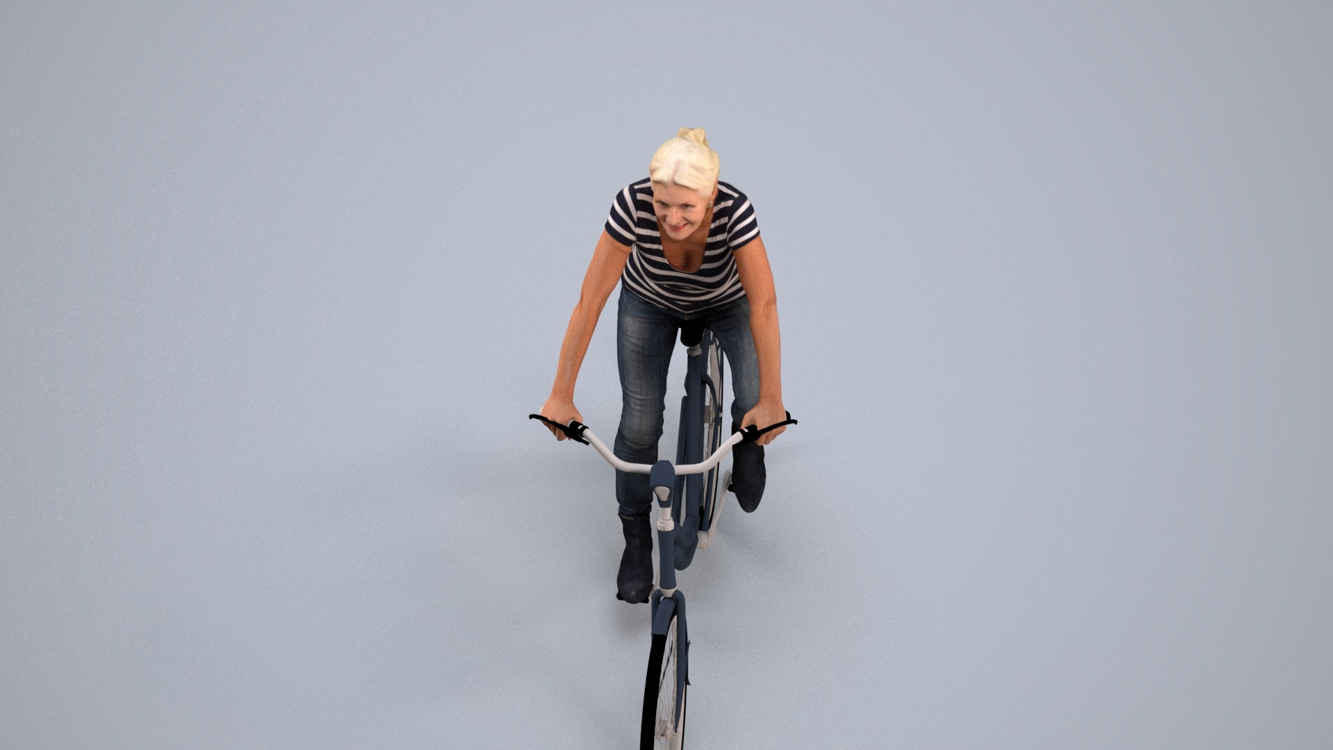 scanned 3D senior woman casual cycling, photogrammetry people for Enscape and V-Ray, back view render