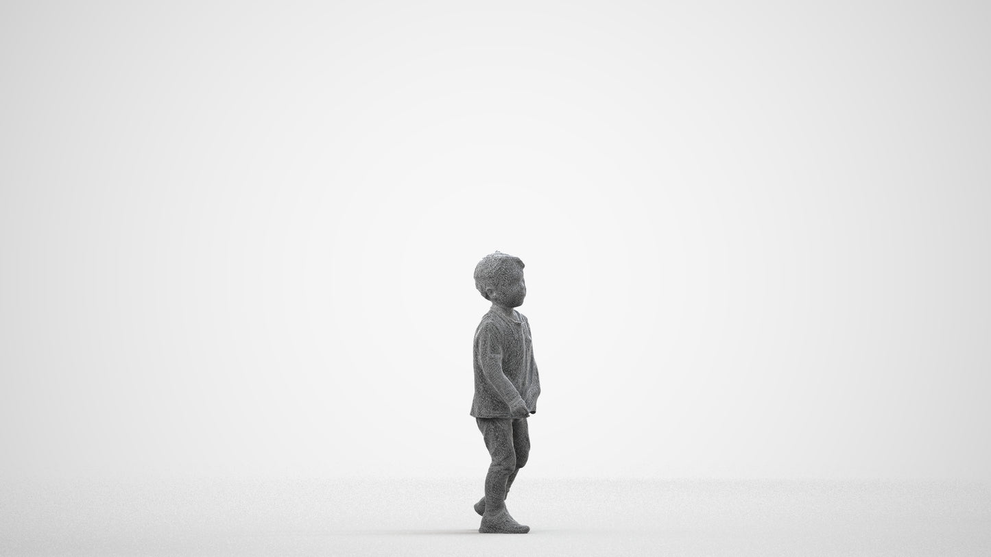 3D people model boy casual kids, scanned human for 3ds Max rendering, wireframe side view