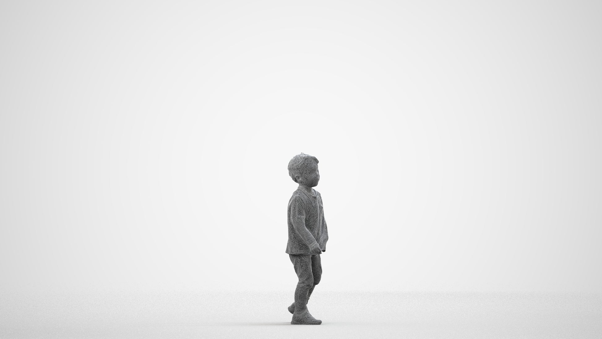 3D people model boy casual kids, scanned human for 3ds Max rendering, wireframe side view