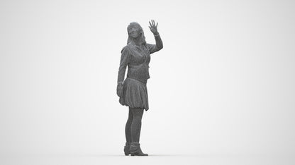 3D human model woman casual standing, photogrammetry scanned person for archviz, wireframe back view
