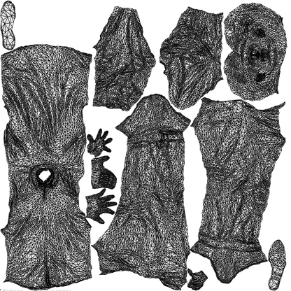 3D human model man casual walking, photogrammetry scanned person for archviz, wireframe top-down view