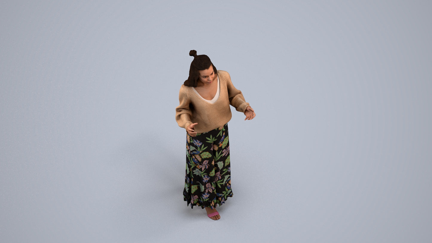 3D scanned woman standing casual, photorealistic archviz people for Enscape and SketchUp, back view render
