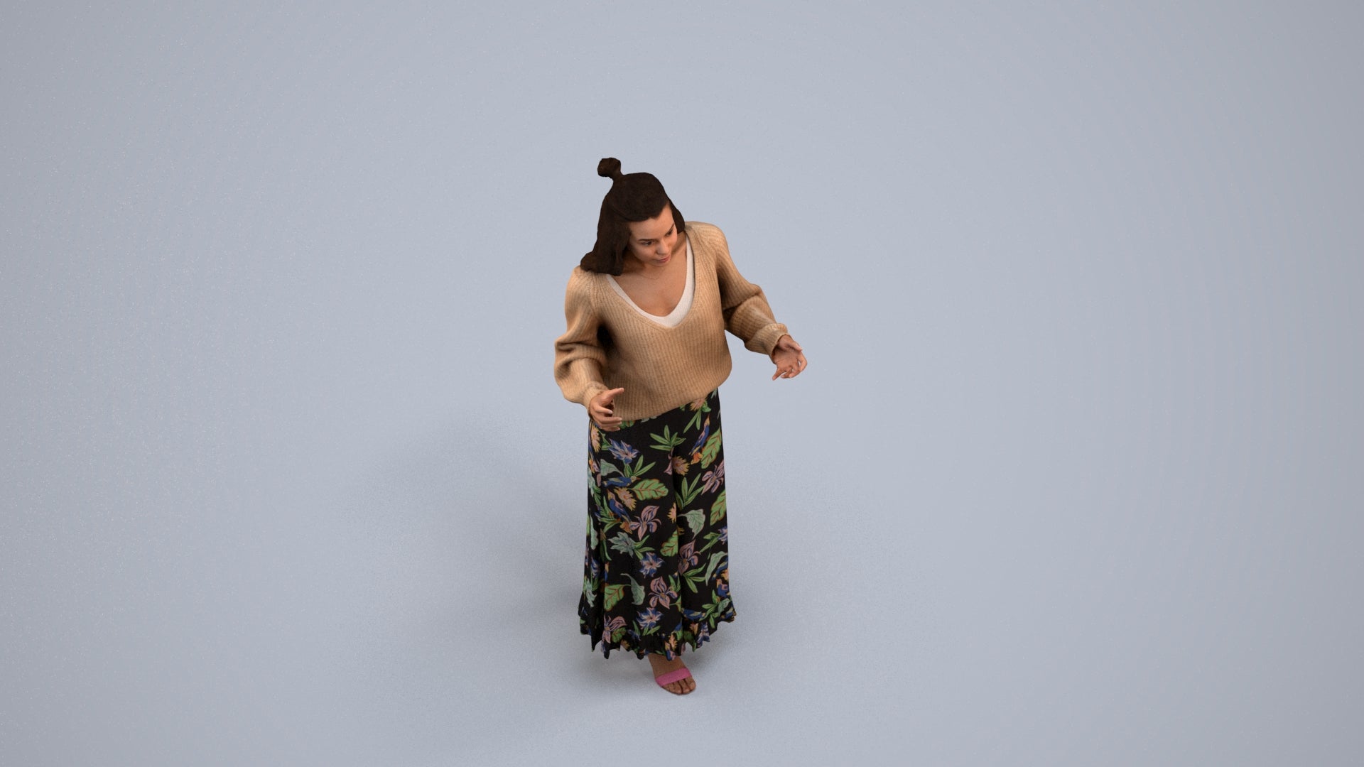 3D scanned woman standing casual, photorealistic archviz people for Enscape and SketchUp, back view render