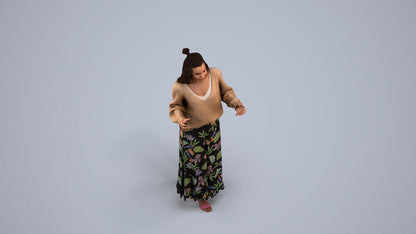 3D scanned woman standing casual, photorealistic archviz people for Enscape and SketchUp, back view render