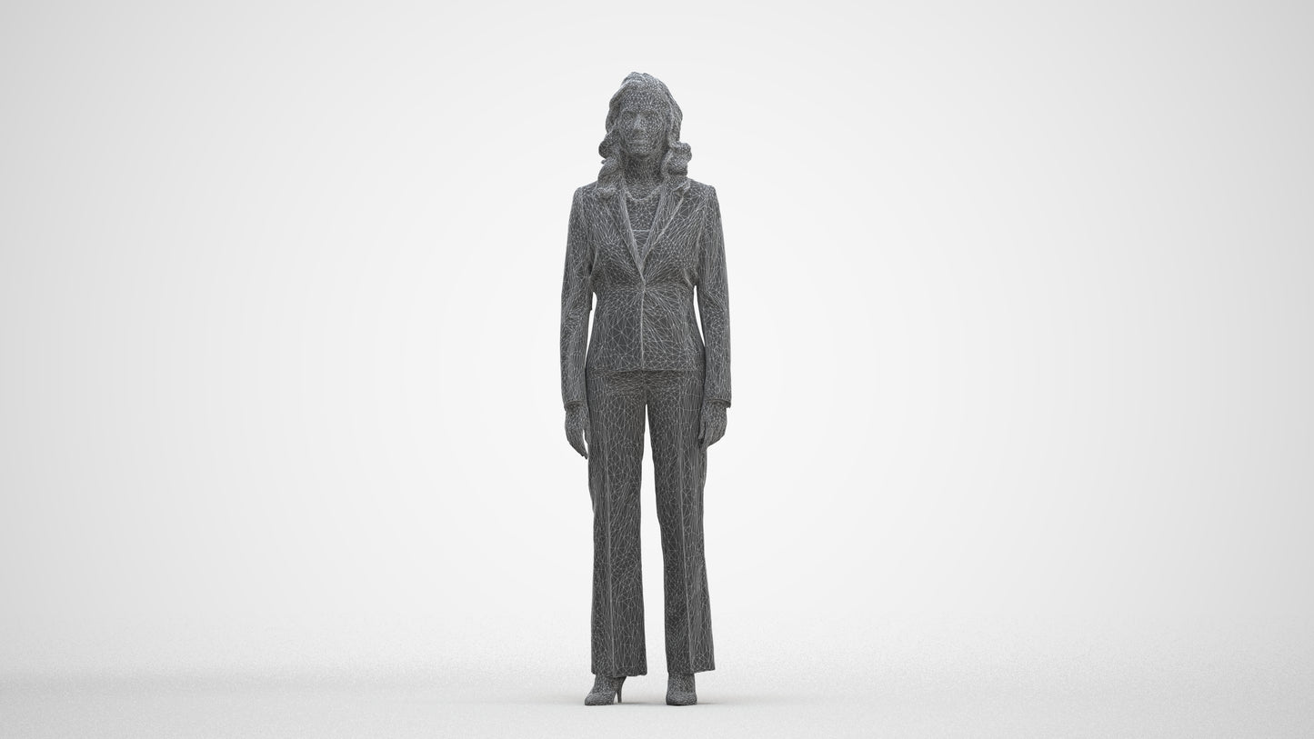 photogrammetry 3D woman business standing, realistic human model archviz FBX, three-quarter front view render