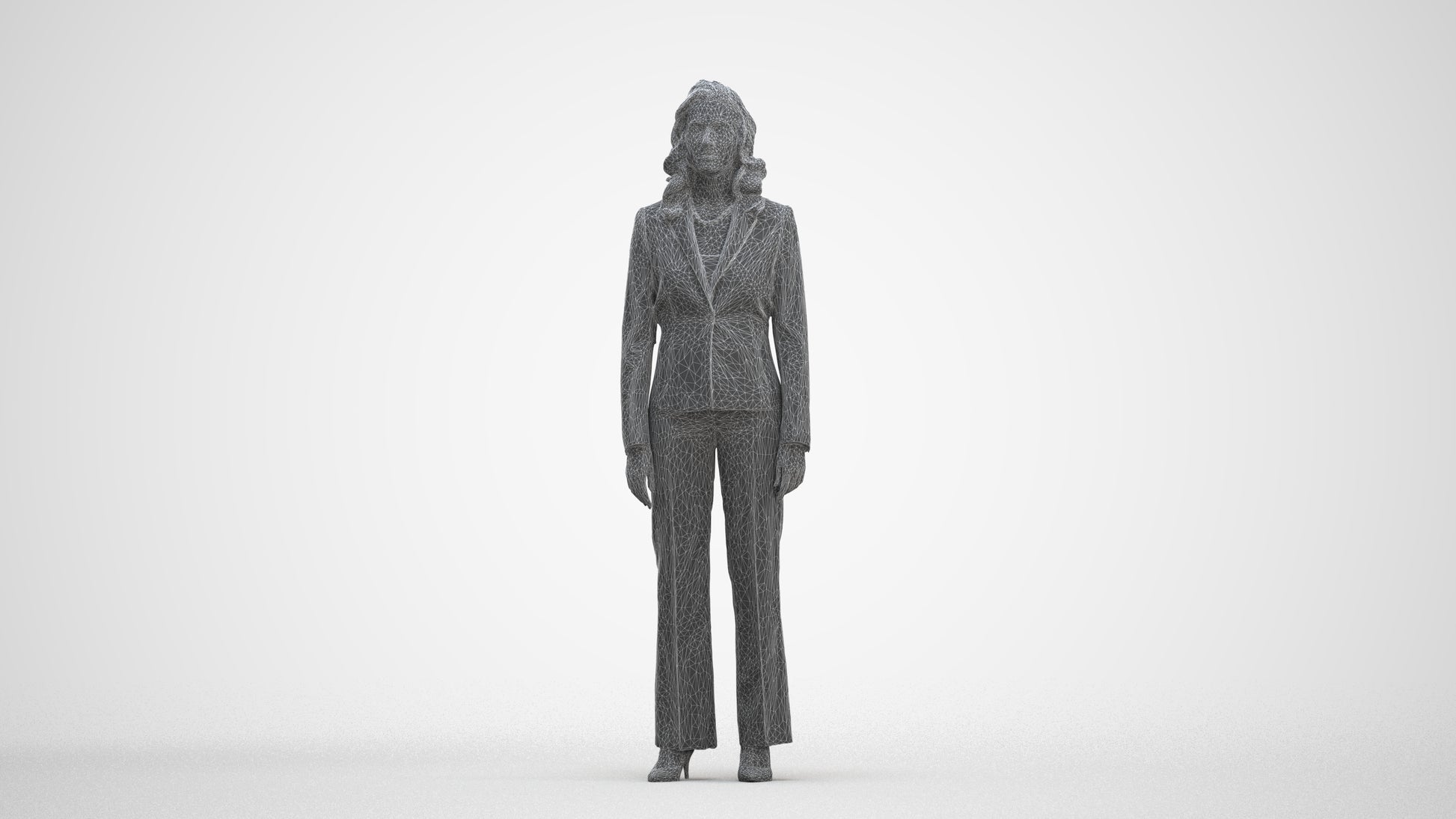 photogrammetry 3D woman business standing, realistic human model archviz FBX, three-quarter front view render
