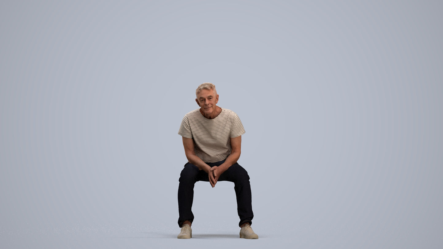 3D scanned senior man sitting casual, photorealistic archviz people for Enscape and SketchUp, standing pose render