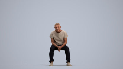 3D scanned senior man sitting casual, photorealistic archviz people for Enscape and SketchUp, standing pose render