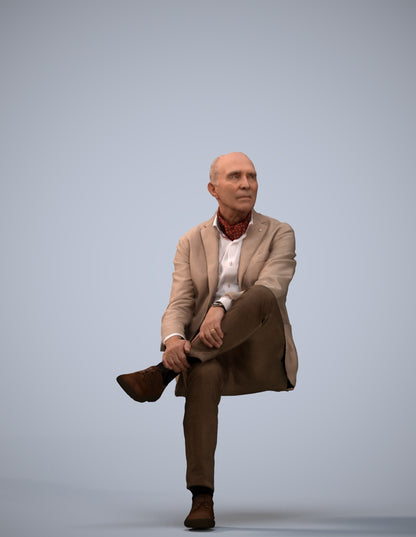 scanned 3D senior man business sitting, photogrammetry people for Enscape and V-Ray