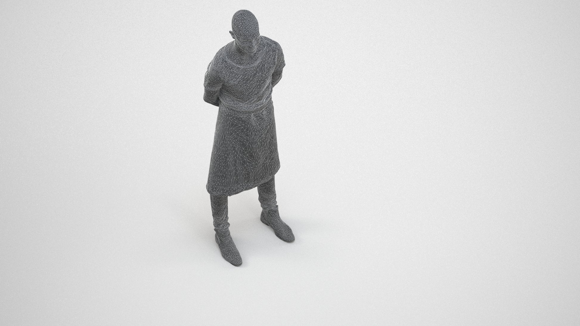 realistic 3D man hospitality, scanned archviz people for Blender and 3ds Max, wireframe three-quarter view