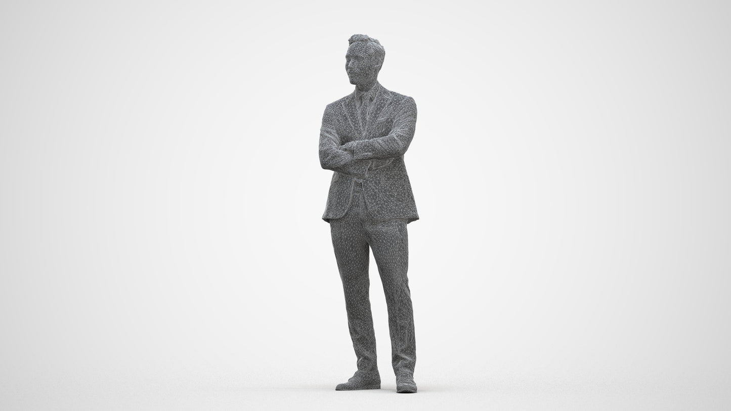 realistic 3D human man formal business, archviz people FBX OBJ for Blender, three-quarter front view render