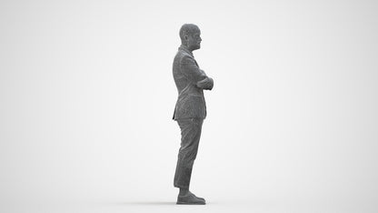 3D human model man business, photogrammetry scanned person for archviz, wireframe side view