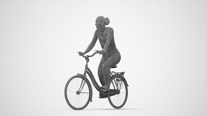 realistic 3D human woman casual cycling, archviz people FBX OBJ for Blender, wireframe back view