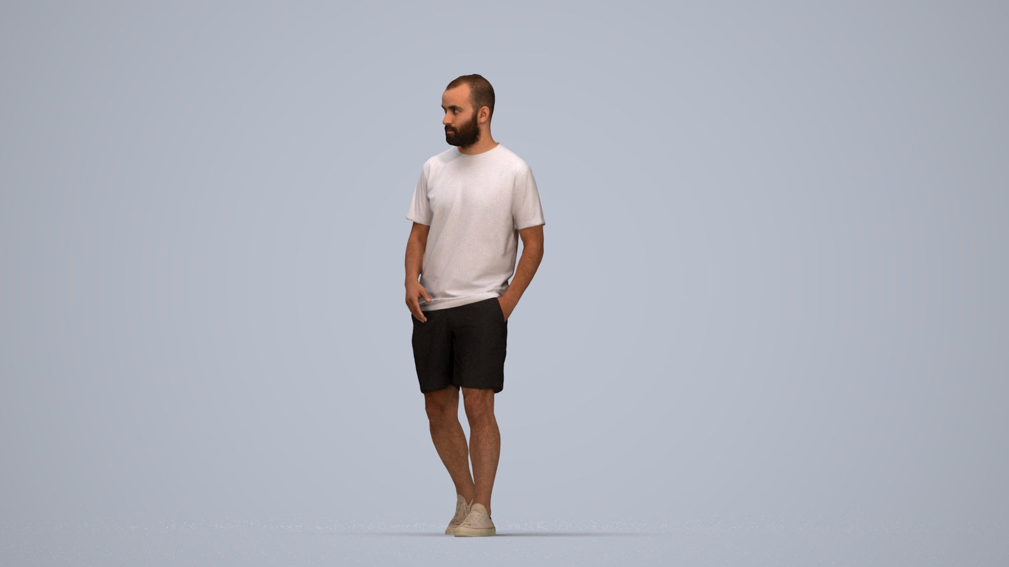 3D scanned man walking casual, photorealistic archviz people for Enscape and SketchUp, top-down view render
