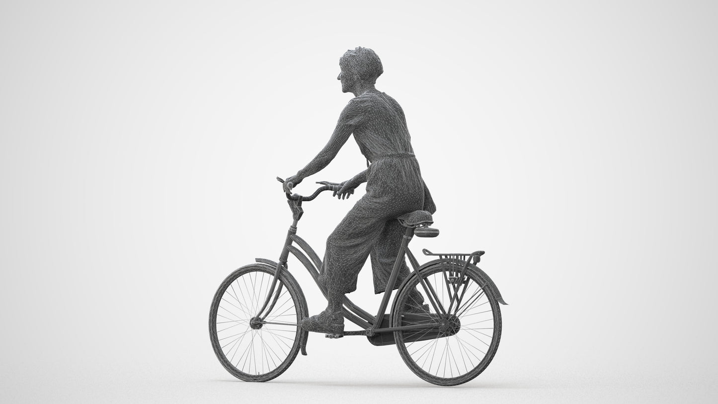 3D scanned senior woman cycling casual, photorealistic archviz people for Enscape and SketchUp, square thumbnail