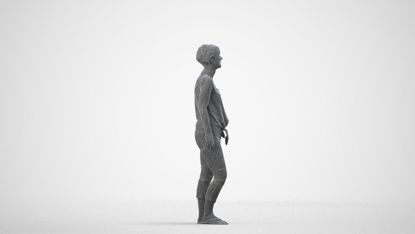 realistic 3D people senior woman standing, render-ready for V-Ray and Corona, FBX OBJ, wireframe side view