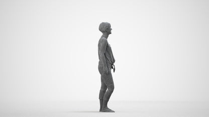 realistic 3D people senior woman standing, render-ready for V-Ray and Corona, FBX OBJ, wireframe side view