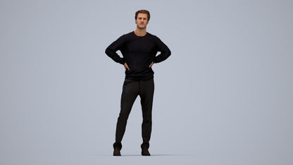 3D human model man casual standing, photogrammetry scanned person for archviz, top-down view render