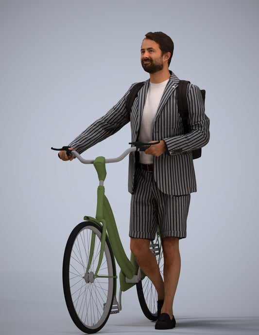 realistic 3D man business cycling, scanned archviz people for Blender and 3ds Max