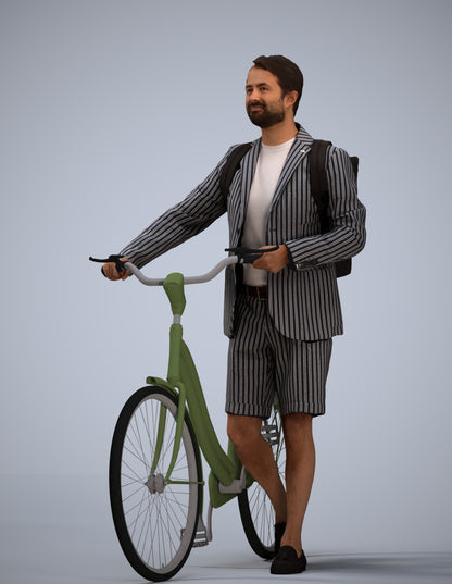 realistic 3D man business cycling, scanned archviz people for Blender and 3ds Max
