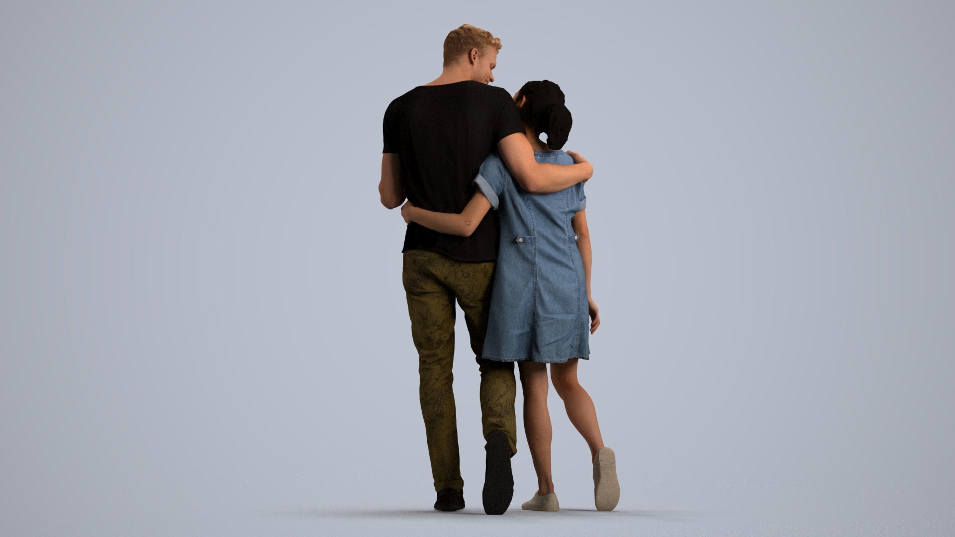 realistic 3D human woman casual couple, archviz people FBX OBJ for Blender, front view render
