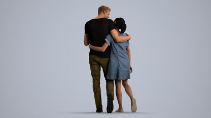realistic 3D human woman casual couple, archviz people FBX OBJ for Blender, front view render