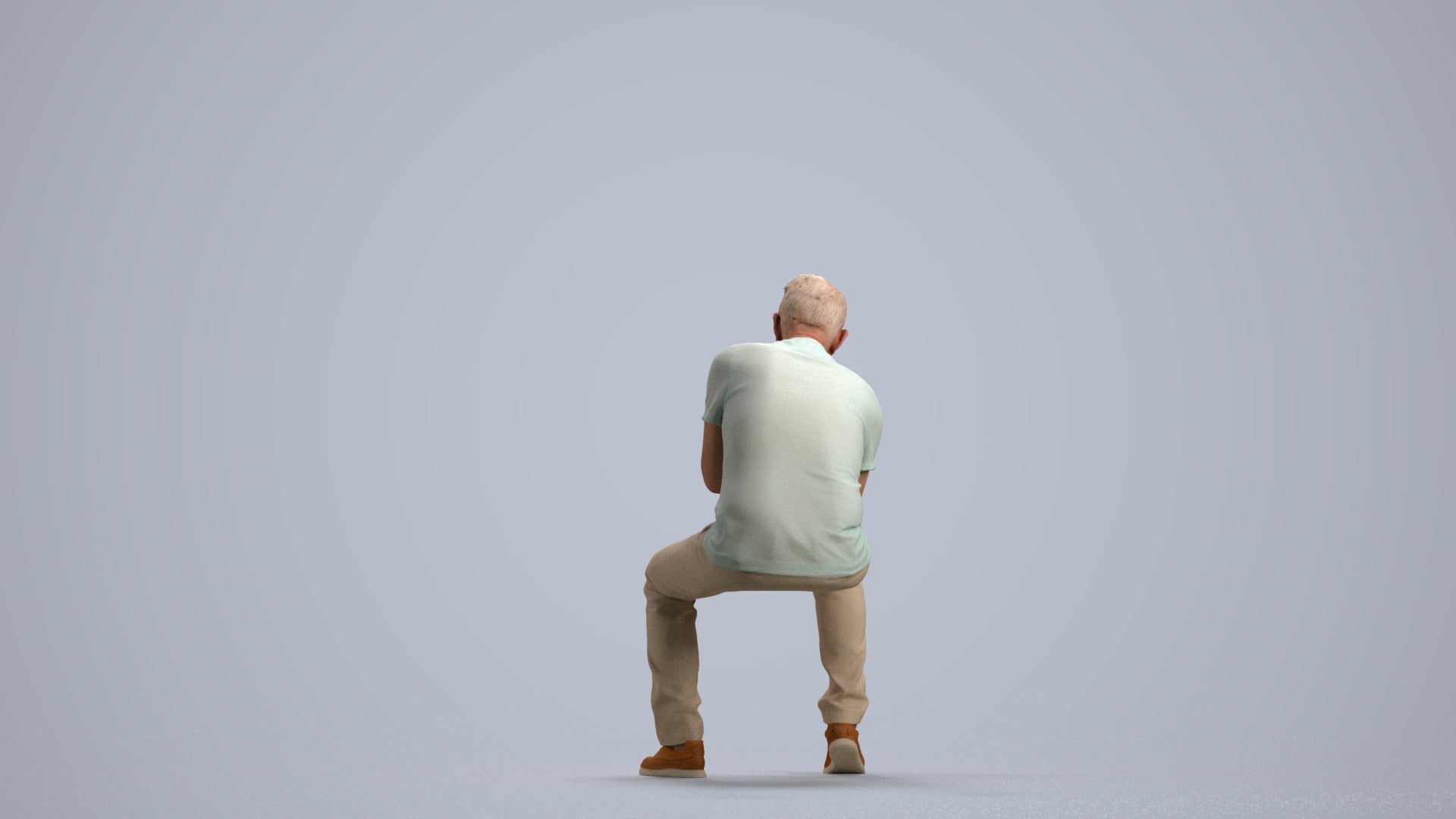 realistic 3D senior man casual sitting, scanned archviz people for Blender and 3ds Max, front view render