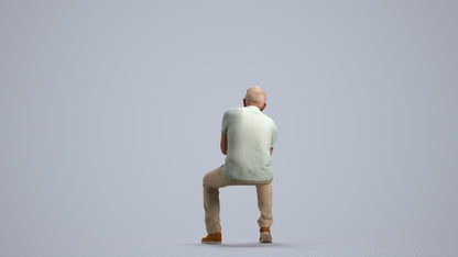 realistic 3D senior man casual sitting, scanned archviz people for Blender and 3ds Max, front view render