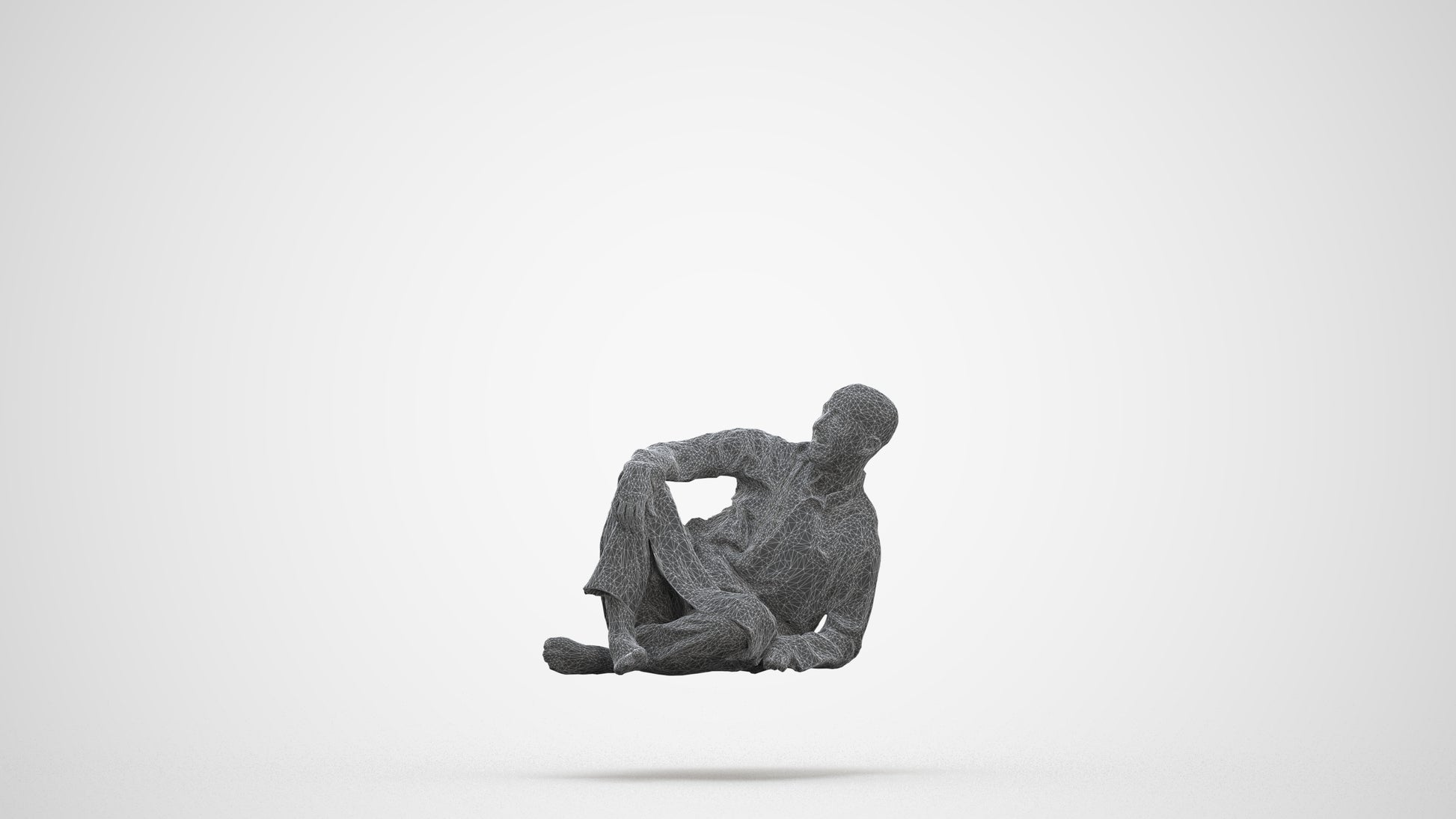 3D people model man casual sitting, scanned human for 3ds Max rendering, three-quarter front view render
