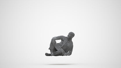 3D people model man casual sitting, scanned human for 3ds Max rendering, three-quarter front view render