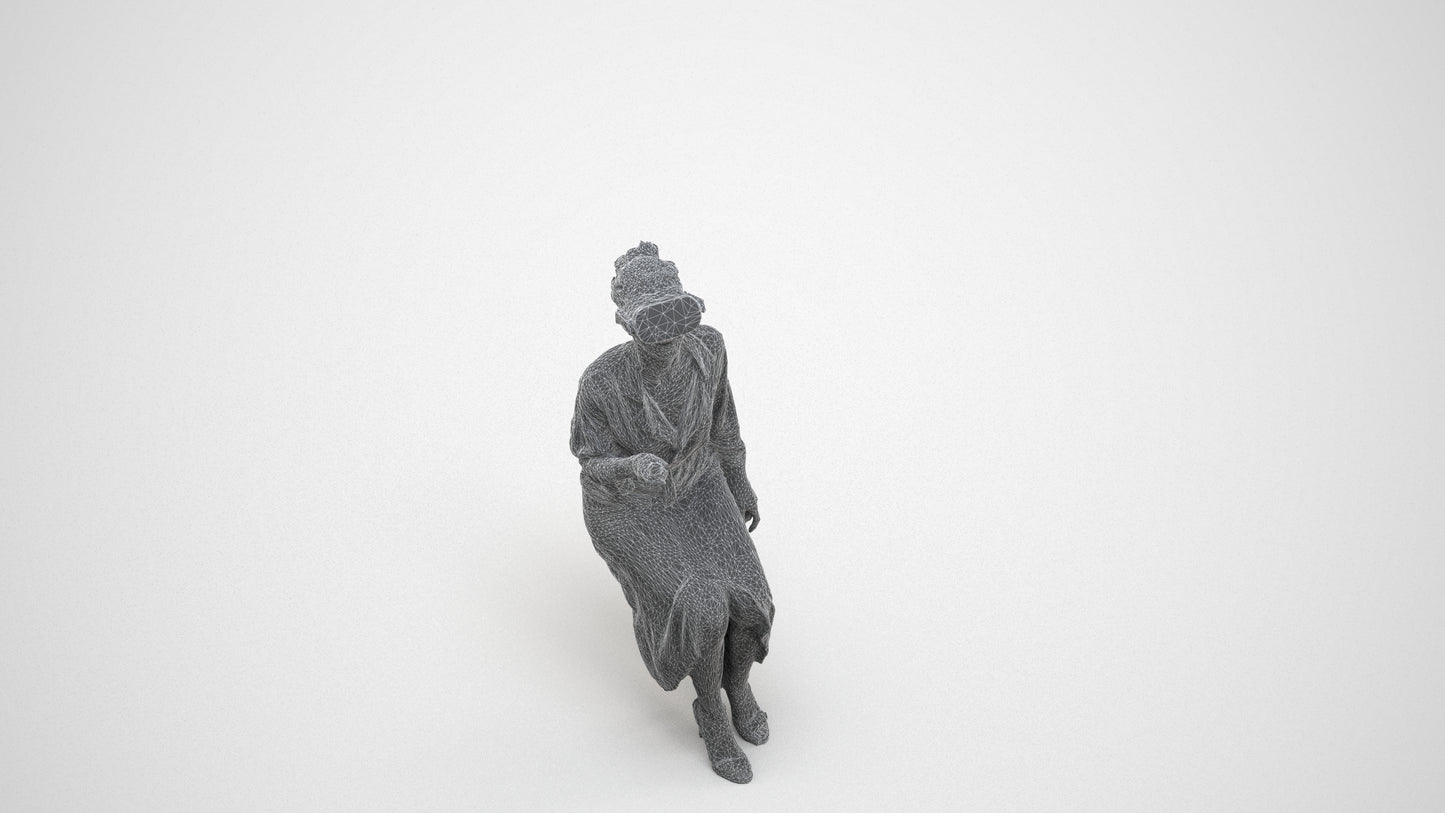 photogrammetry 3D woman casual sitting, realistic human model archviz FBX, wireframe three-quarter view