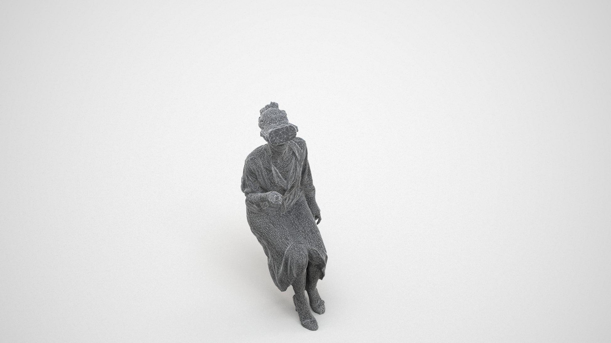 photogrammetry 3D woman casual sitting, realistic human model archviz FBX, wireframe three-quarter view