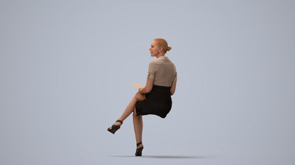 3D scanned woman sitting business, photorealistic archviz people for Enscape and SketchUp, three-quarter view render