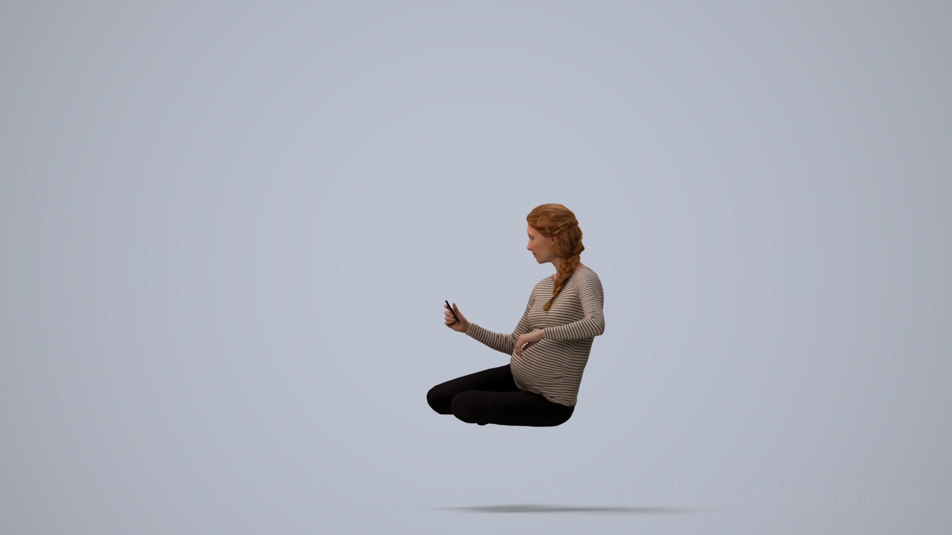 photogrammetry 3D woman casual sitting, realistic human model archviz FBX, three-quarter view render