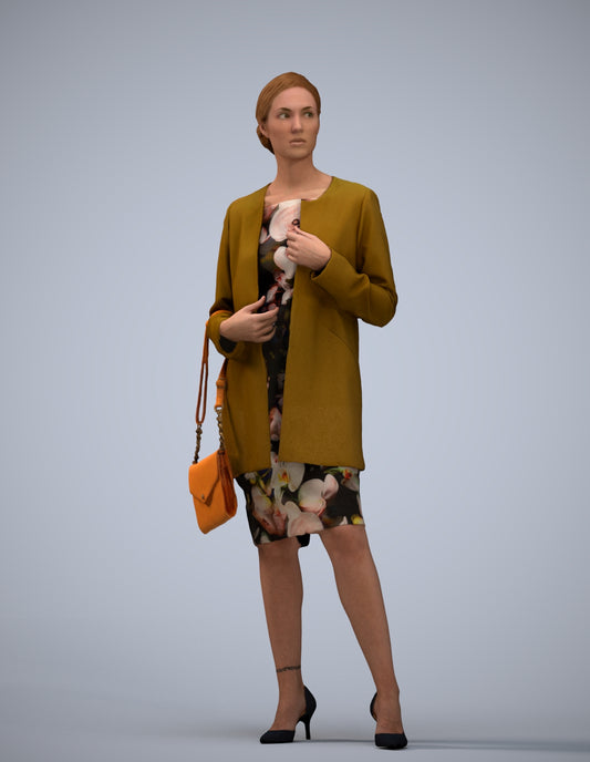3D scanned woman standing casual, photorealistic archviz people for Enscape and SketchUp