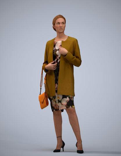 3D scanned woman standing casual, photorealistic archviz people for Enscape and SketchUp