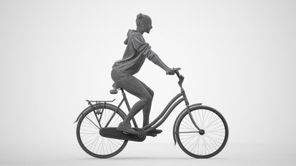 scanned 3D woman casual cycling, photogrammetry people for Enscape and V-Ray, wireframe side view
