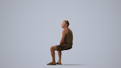 scanned 3D man casual sitting, photogrammetry people for Enscape and V-Ray, three-quarter view render