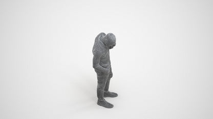 photogrammetry 3D man casual standing, realistic human model archviz FBX, wireframe three-quarter view
