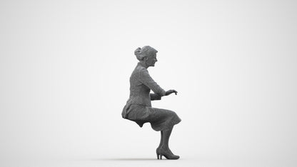 scanned 3D senior woman formal sitting, photogrammetry people for Enscape and V-Ray, wireframe side view