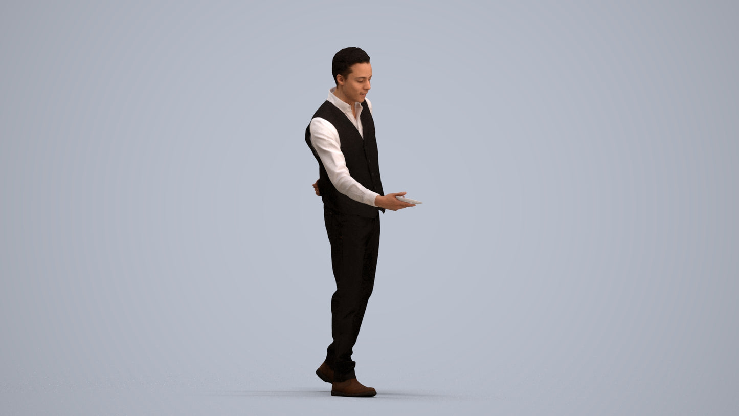 3D scanned man hospitality, photorealistic archviz people for Enscape and SketchUp, standing pose render