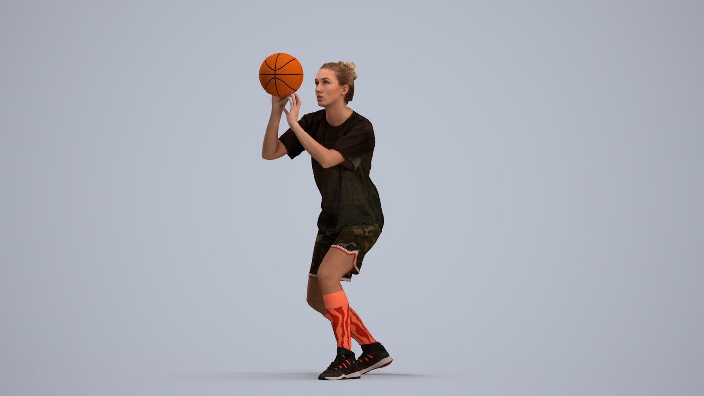 3D human model woman sport, photogrammetry scanned person for archviz, standing pose render
