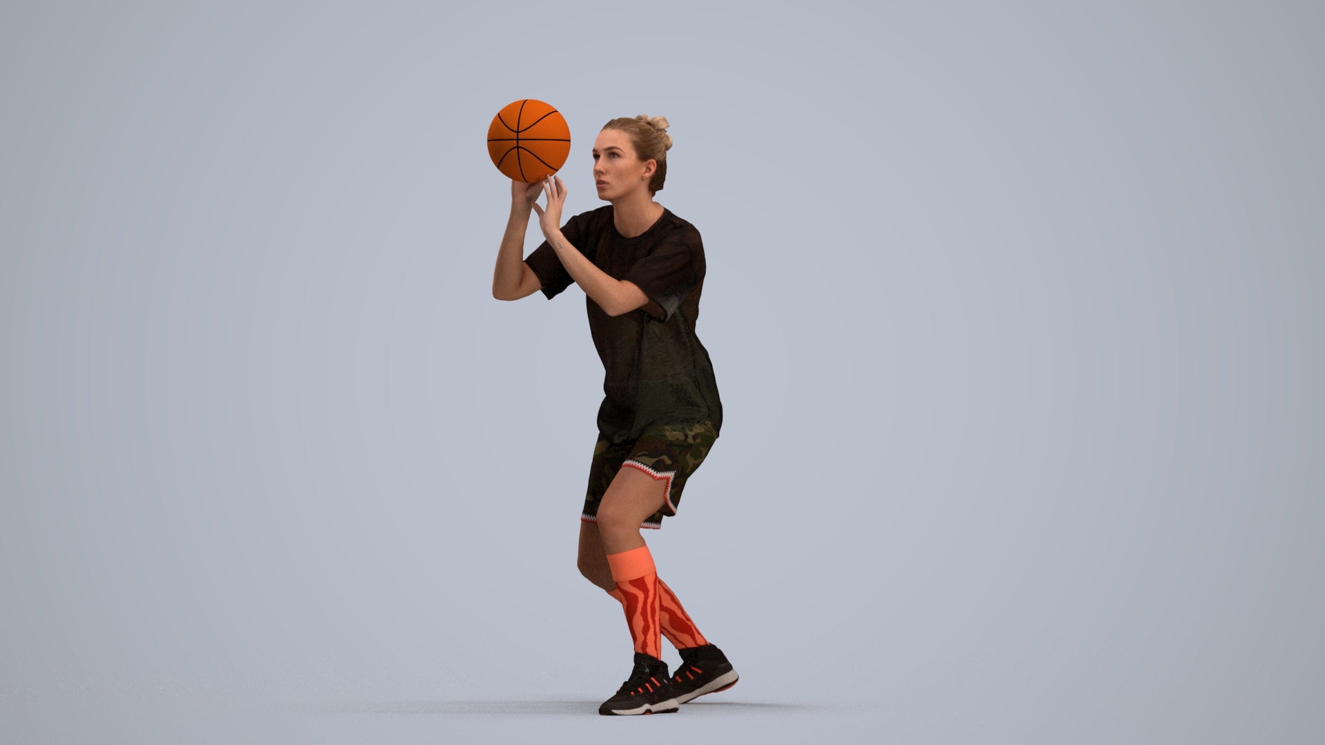 3D human model woman sport, photogrammetry scanned person for archviz, standing pose render