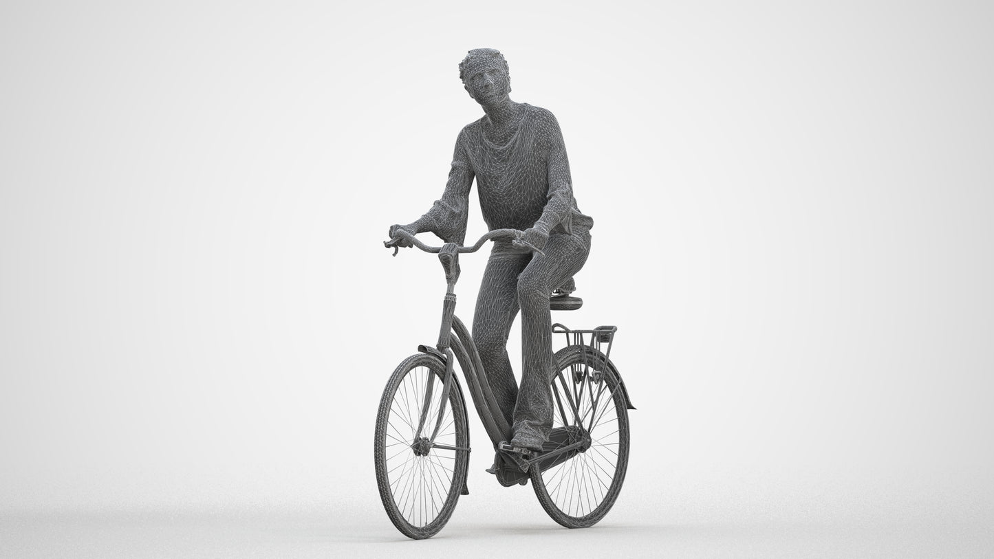 realistic 3D human woman casual cycling, archviz people FBX OBJ for Blender, three-quarter front view render