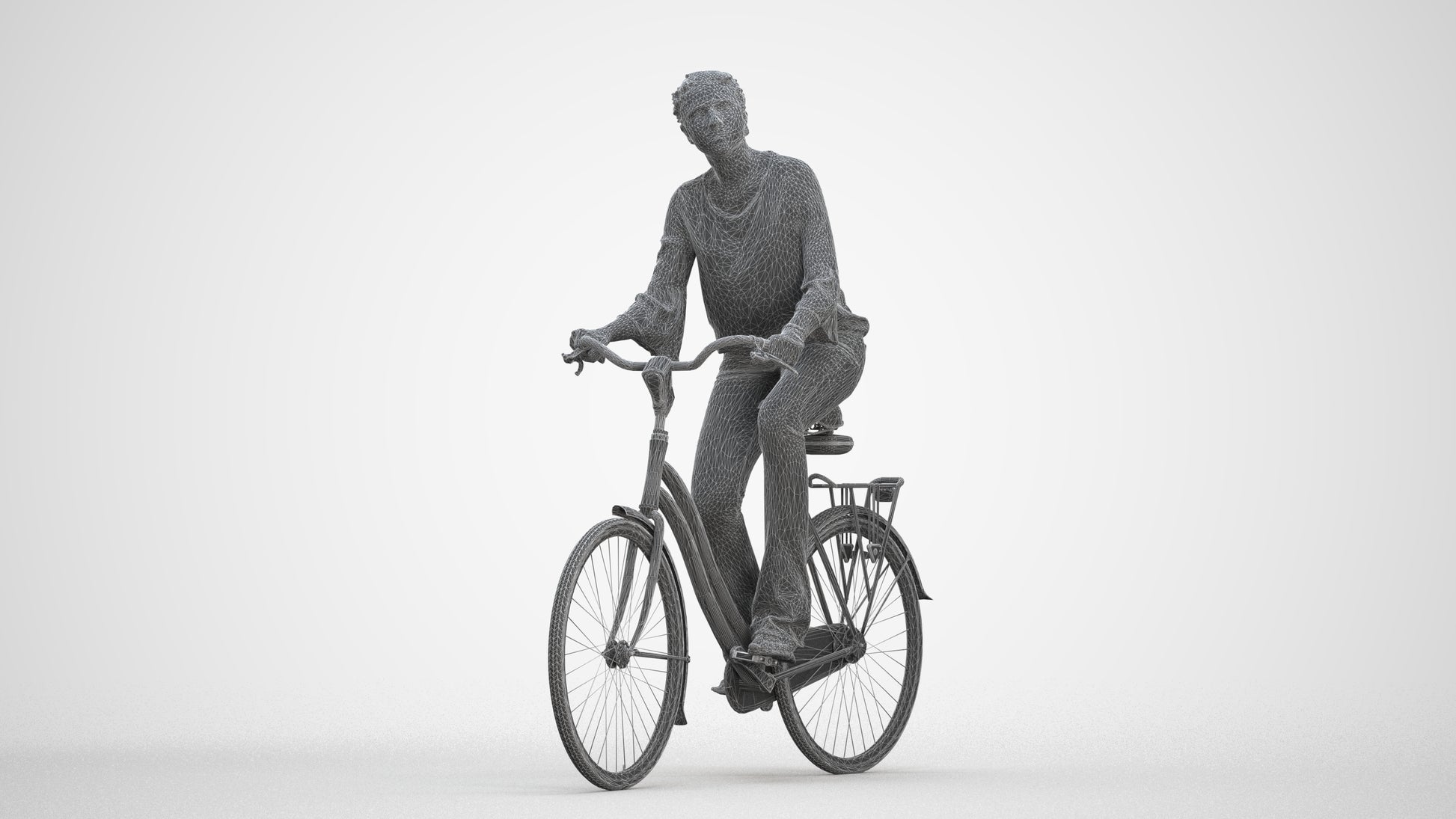 realistic 3D human woman casual cycling, archviz people FBX OBJ for Blender, three-quarter front view render