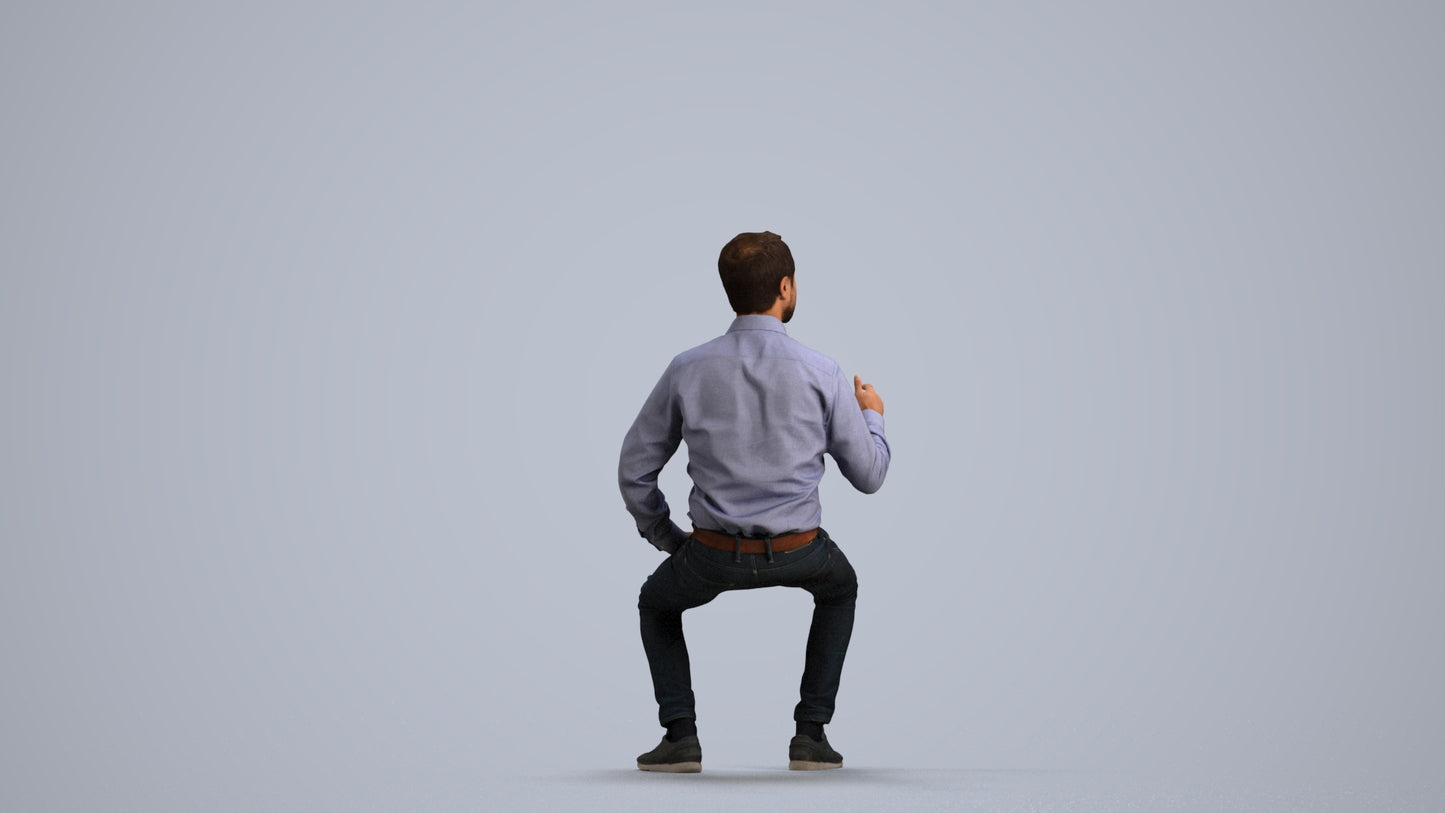 realistic 3D man business sitting, scanned archviz people for Blender and 3ds Max, front view render